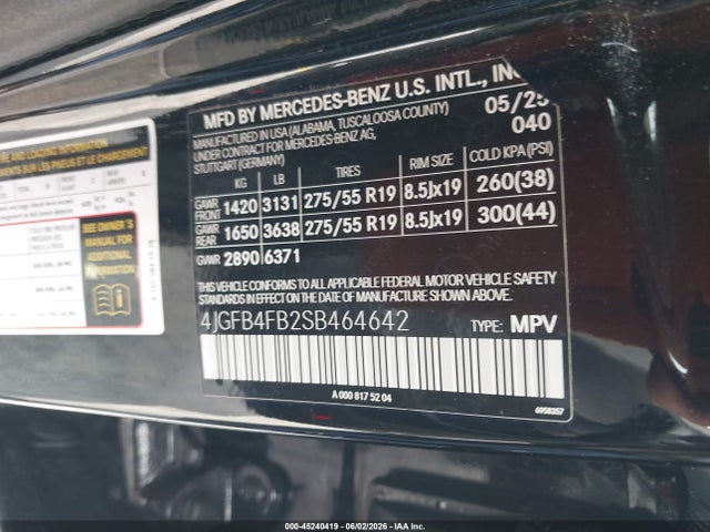 45240419 :رقم المزاد ، 4JGFB4FB2SB464642 vin ، 2025 Mercedes-benz Gle 350 4matic مزاد بيع