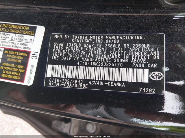 Aukcja sprzedaży 2009 Toyota Camry Le, vin: 4T1BE46K29U825470, numer aukcji: 45240423