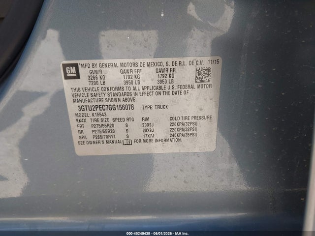 Aukcja sprzedaży 2016 Gmc Sierra 1500 Denali, vin: 3GTU2PEC7GG156078, numer aukcji: 45240438