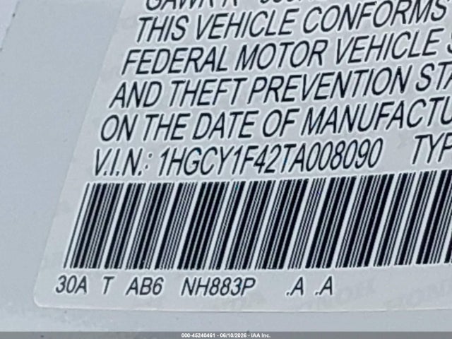 Aukcja sprzedaży 2026 Honda Accord Se, vin: 1HGCY1F42TA008090, numer aukcji: 45240461