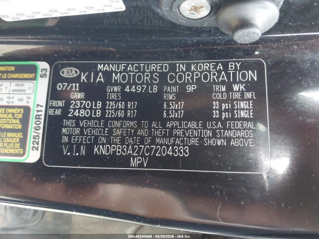 Продажа на аукционе авто 2012 Kia Sportage Lx, vin: KNDPB3A27C7204333, номер лота: 45240469