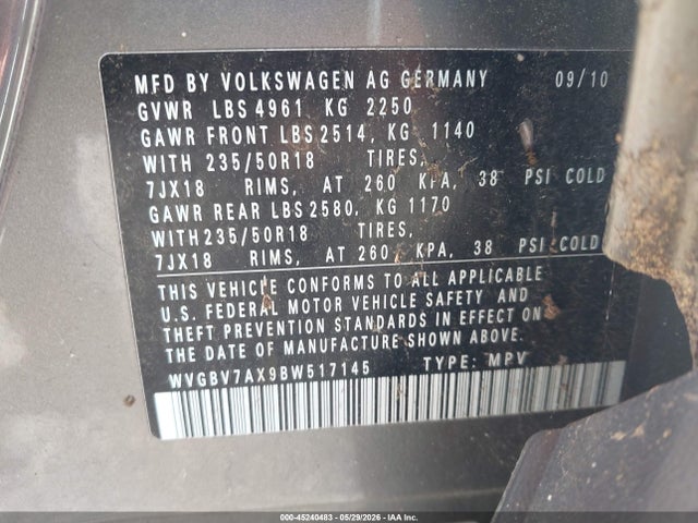 Aukcja sprzedaży 2011 Volkswagen Tiguan Se, vin: WVGBV7AX9BW517145, numer aukcji: 45240483