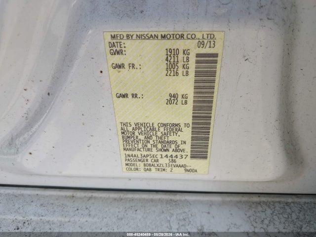 Aukcja sprzedaży 2014 Nissan Altima 2.5 Sl, vin: 1N4AL3AP5EC144437, numer aukcji: 45240489