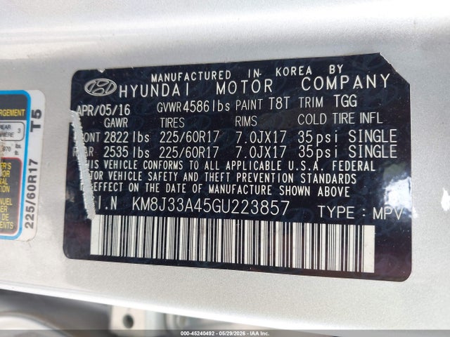 Продаж на аукціоні авто 2016 Hyundai Tucson Se, vin: KM8J33A45GU223857, номер лоту: 45240492