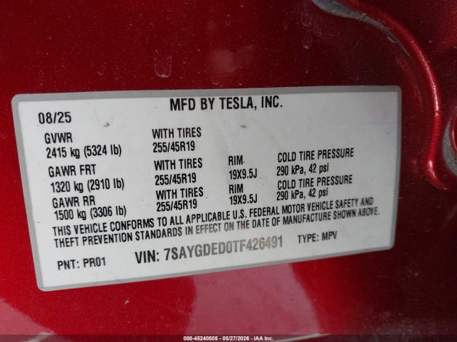 7SAYGDED0TF426491 Tesla Model Y