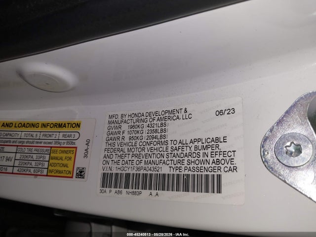 1HGCY1F36PA043521 Honda ACCORD EX