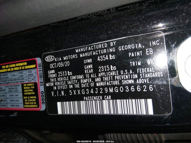 KIA K5 EX 2021 5XXG34J29MG036626 Image 9