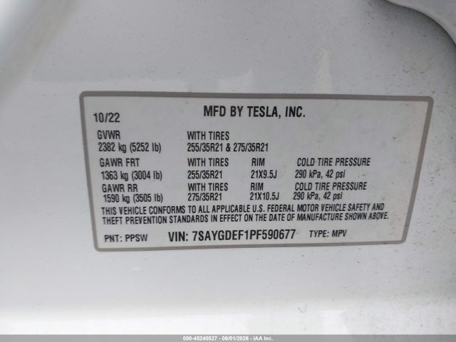 Aukcja sprzedaży 2023 Tesla Model Y Performance Dual Motor All-wheel Drive, vin: 7SAYGDEF1PF590677, numer aukcji: 45240527