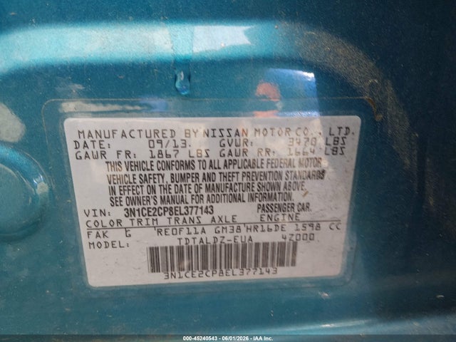 2014 Nissan Versa Note Sv მანქანა იყიდება აუქციონზე, vin: 3N1CE2CP8EL377143, აუქციონის ნომერი: 45240543