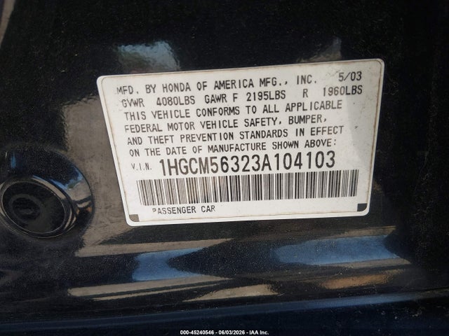 Продажа на аукционе авто 2003 Honda Accord 2.4 Lx, vin: 1HGCM56323A104103, номер лота: 45240546