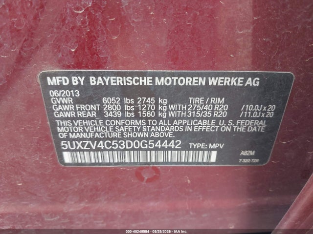 Aukcja sprzedaży 2013 Bmw X5 Xdrive35i/xdrive35i Premium/xdrive35i Sport Activity, vin: 5UXZV4C53D0G54442, numer aukcji: 45240584