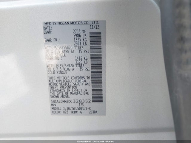 Продажа на аукционе авто 2013 Infiniti Jx35, vin: 5N1AL0MM2DC328352, номер лота: 45240600