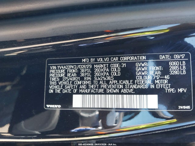 Продаж на аукціоні авто 2018 Volvo Xc90 T6 Momentum, vin: YV4A22PK2J1326179, номер лоту: 45240609