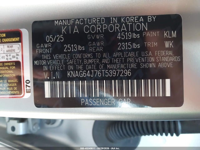 Aukcja sprzedaży 2026 Kia K5 Gt-line Awd, vin: KNAG64J76T5397296, numer aukcji: 45240611