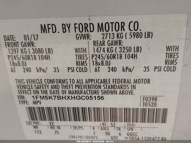 Продажа на аукционе авто 2017 Ford Explorer, vin: 1FM5K7BHXHGC05156, номер лота: 45240618