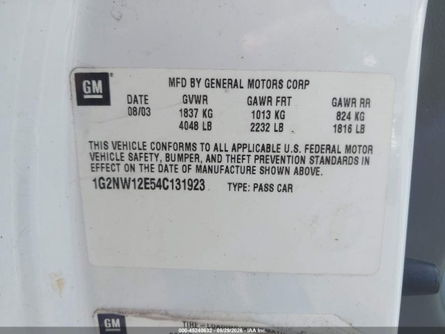 Продаж на аукціоні авто 2004 Pontiac Grand Am Gt, vin: 1G2NW12E54C131923, номер лоту: 45240632