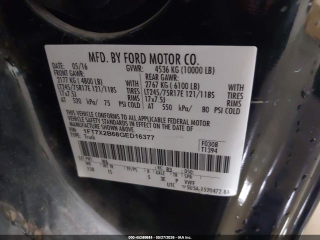 Продажа на аукционе авто 2016 Ford F-250 Xl, vin: 1FT7X2B68GED16377, номер лота: 45240641