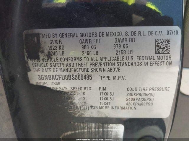 Продажа на аукционе авто 2011 Chevrolet Hhr Lt, vin: 3GNBACFU8BS506485, номер лота: 45240642