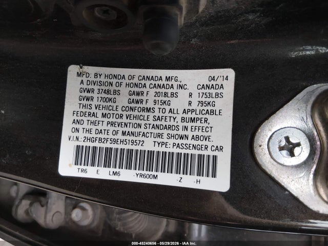 Honda Civic Lx 2014 2HGFB2F59EH519572 Image 9