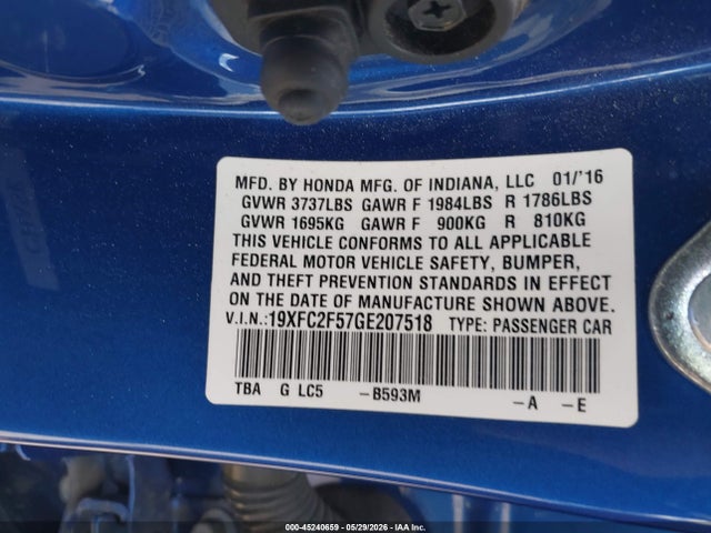 Honda Civic Lx 2016 19XFC2F57GE207518 Image 9