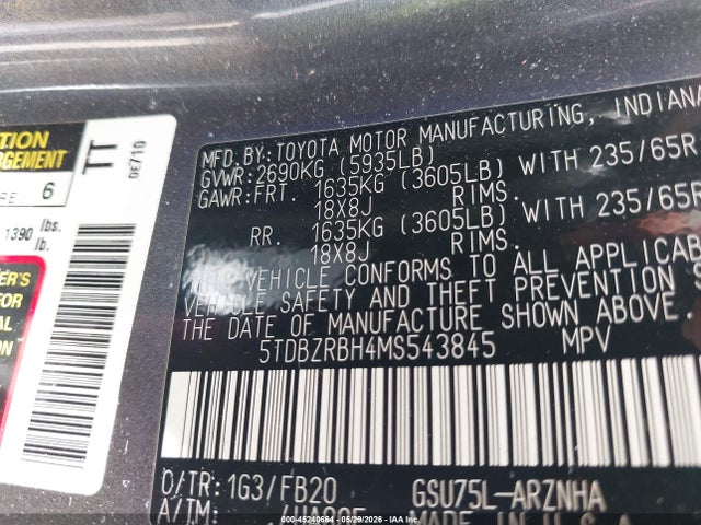 Toyota Highlander Le 2021 5TDBZRBH4MS543845 Image 9