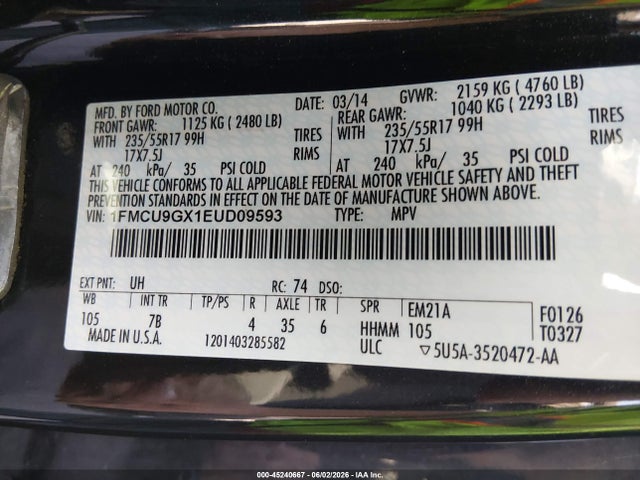 1FMCU9GX1EUD09593 Ford ESCAPE SE