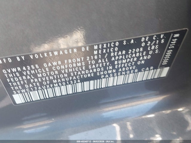 Aukcja sprzedaży 2015 Volkswagen Golf Sportwagen Tsi S 4-door, vin: 3VWC17AUXFM501324, numer aukcji: 45240712