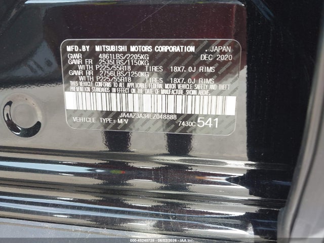 Aukcja sprzedaży 2020 Mitsubishi Outlander Es 2.4 S-awc/le 2.4 S-awc/se 2.4 S-awc/sel 2.4 S-awc/sp 2.4 S-awc, vin: JA4AZ3A34LZ048888, numer aukcji: 45240728