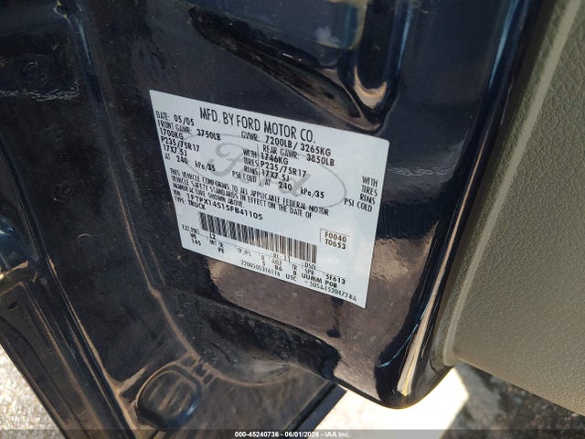 Aukcja sprzedaży 2005 Ford F-150 Fx4/lariat/xl/xlt, vin: 1FTPX14515FB41105, numer aukcji: 45240736