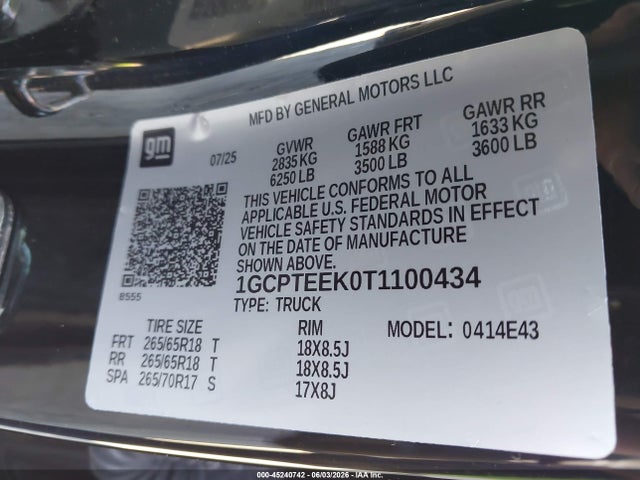 Продажа на аукционе авто 2026 Chevrolet Colorado Trail Boss, 4wd, vin: 1GCPTEEK0T1100434, номер лота: 45240742