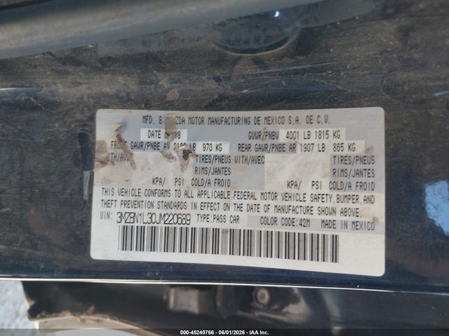 Продаж на аукціоні авто 2018 Mazda Mazda3 Touring, vin: 3MZBN1L30JM220689, номер лоту: 45240766