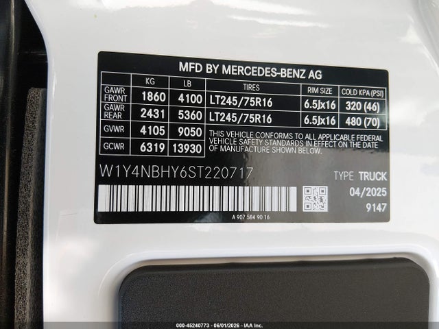 Aukcja sprzedaży 2025 Mercedes-benz Sprinter 2500 Standard Roof 4-cyl Diesel Ho, vin: W1Y4NBHY6ST220717, numer aukcji: 45240773
