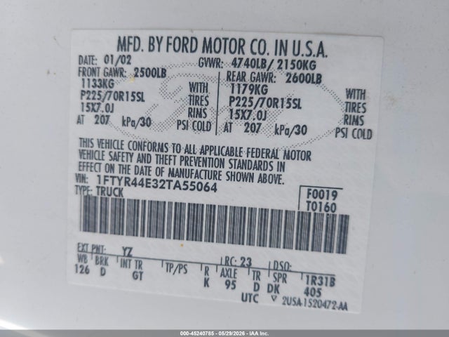 Продажа на аукционе авто 2002 Ford Ranger Xlt, vin: 1FTYR44E32TA55064, номер лота: 45240785