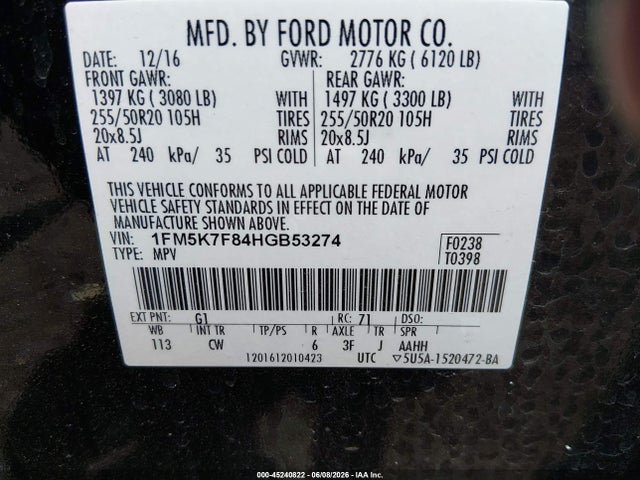 Ford Explorer Limited 2017 1FM5K7F84HGB53274 Image 9