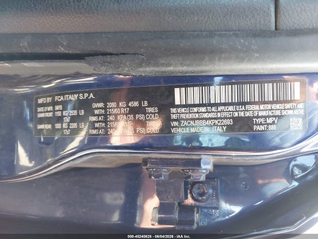 Aukcja sprzedaży 2019 Jeep Renegade Latitude 4x4, vin: ZACNJBBB4KPK22693, numer aukcji: 45240828