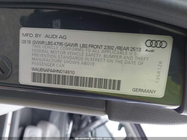 Aukcja sprzedaży 2017 Audi A4 2.0t Premium, vin: WAUENAF44HN014910, numer aukcji: 45240846