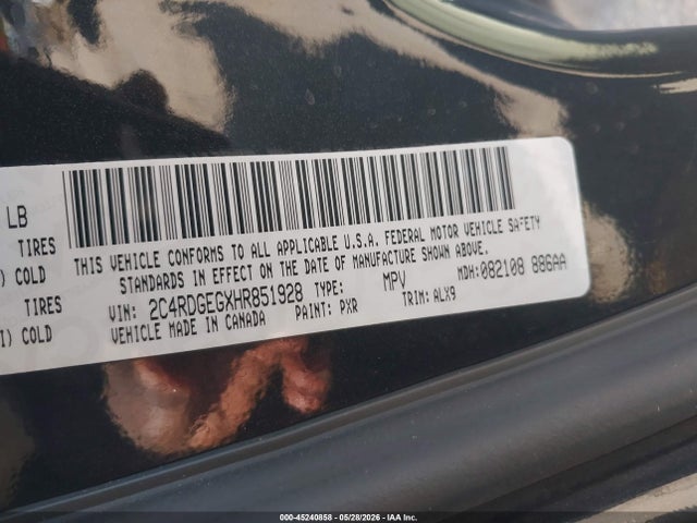 Продажа на аукционе авто 2017 Dodge Grand Caravan Gt, vin: 2C4RDGEGXHR851928, номер лота: 45240858