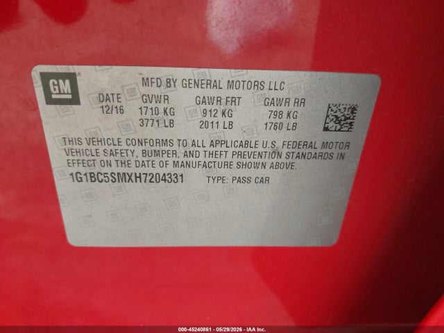 Chevrolet Cruze Ls Auto 2017 1G1BC5SMXH7204331 Image 9