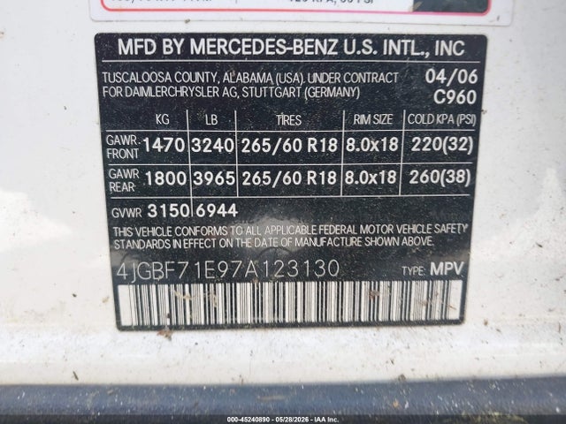 Продажа на аукционе авто 2007 Mercedes-benz Gl 450 4matic, vin: 4JGBF71E97A123130, номер лота: 45240890