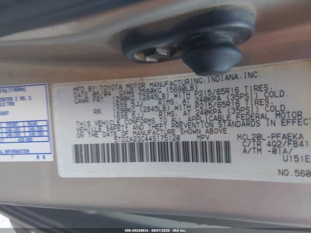 Aukcja sprzedaży 2004 Toyota Sienna Le, vin: 5TDZA23C44S175120, numer aukcji: 45240934