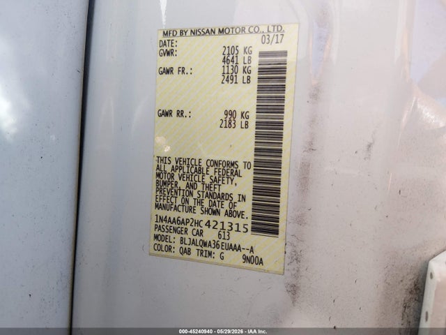 Nissan Maxima 3.5 S 2017 1N4AA6AP2HC421315 Image 9