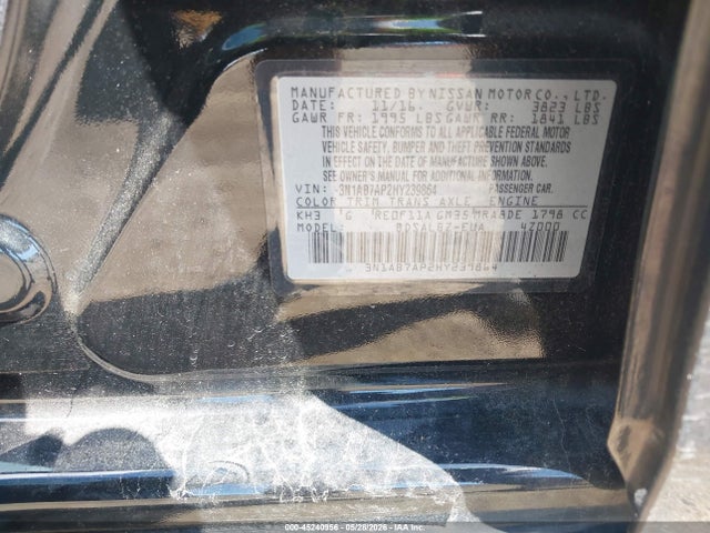 Aukcja sprzedaży 2017 Nissan Sentra S, vin: 3N1AB7AP2HY239864, numer aukcji: 45240956