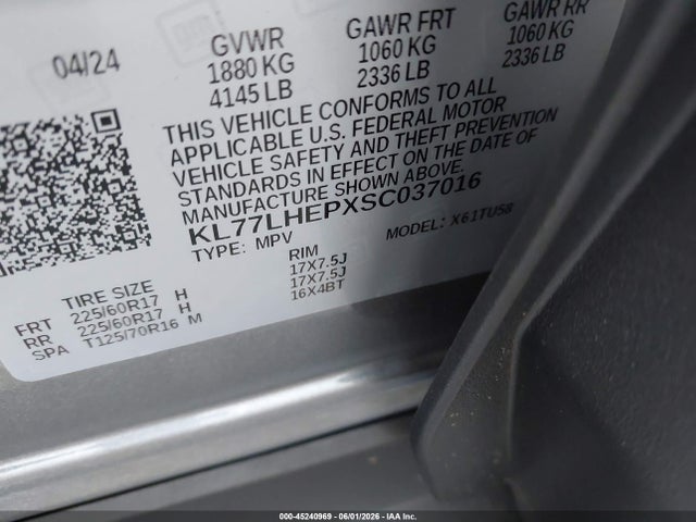 KL77LHEPXSC037016 Chevrolet Trax Fwd Lt
