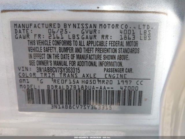 Продажа на аукционе авто 2025 Nissan Sentra Sv, vin: 3N1AB8CV7SY363315, номер лота: 45240978