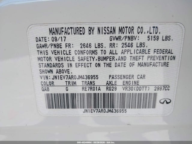 Продаж на аукціоні авто 2018 Infiniti Q50 3.0t Luxe, vin: JN1EV7AR0JM436955, номер лоту: 45240984