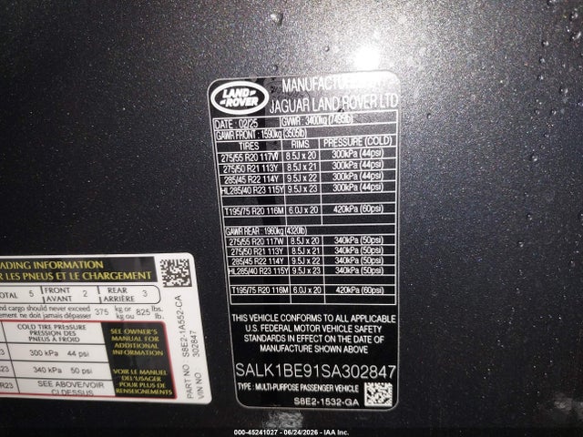 Продаж на аукціоні авто 2025 Land Rover Range Rover P530 Autobiography/p530 Autobiography 7 Seat, vin: SALK1BE91SA302847, номер лоту: 45241027