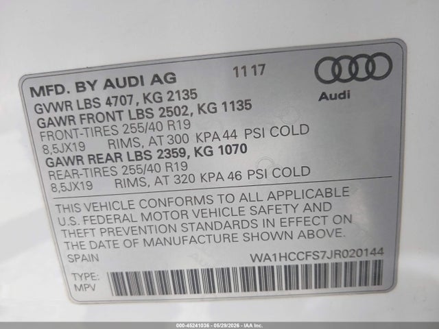 WA1HCCFS7JR020144 Audi Q3 2.0t Premium/2.0t Sport Premium
