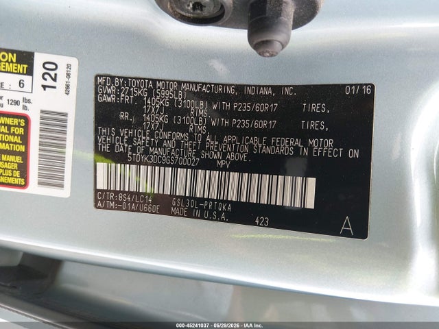 Продаж на аукціоні авто 2016 Toyota Sienna Xle 8 Passenger, vin: 5TDYK3DC9GS700027, номер лоту: 45241037