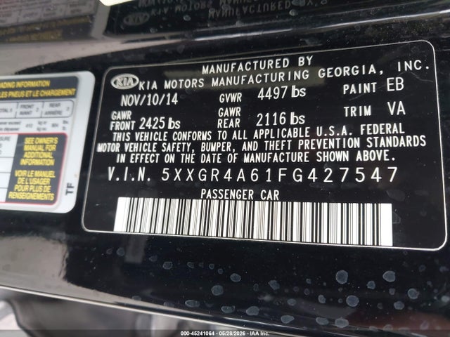 5XXGR4A61FG427547 KIA Optima Sxl Turbo