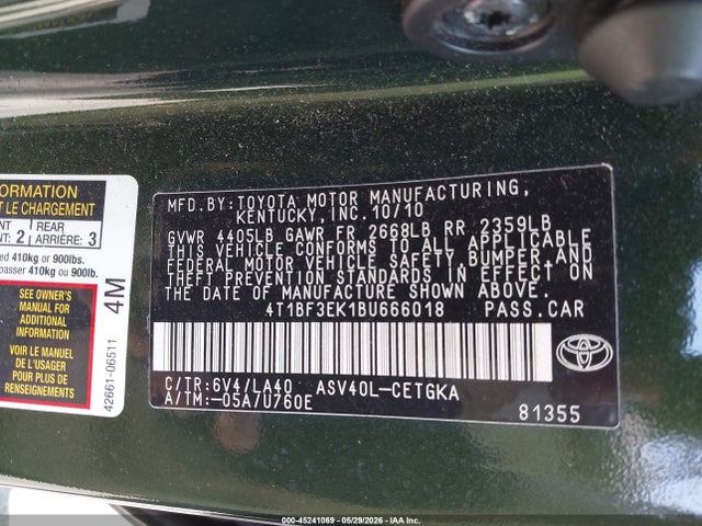 Aukcja sprzedaży 2011 Toyota Camry Xle, vin: 4T1BF3EK1BU666018, numer aukcji: 45241069